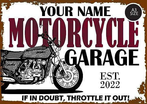 ELITEPRINT Personalised Motorcycle Garage Sign Dirt Bike Man Cave Wall Decor Metal Plaque - Wall Art Decorations (A3 (42cm x 29.7cm)) 0043-B