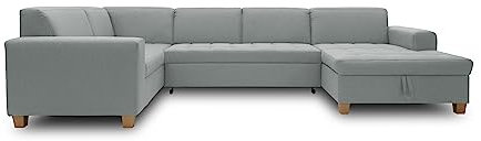 DOMO. collection Wohnlandschaft Sugar, Sofa Schlaffunktion und Stauraum, Couch, Polstergarnitur, Moderne U-Form, 162 x 333 x 199 cm, Mint-grün