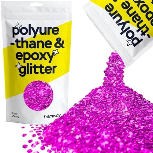 Hemway Polyurethane & Epoxy Glitter - Fuchsia Pink | 100g Super Chunky Metallic Flake Sequins for Resin Crafts | Craft Supplies for Tumblers, Candles, Coasters, Glass & Floor Art Decoration