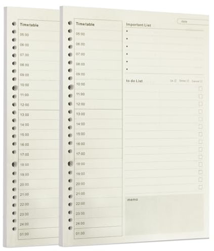 Zelten Lose-Blatt-Lochpapier-Nachfüllpackungen Papier für 6-Loch-Binder Persönlicher Organizer Tagebuch Notizbuch Nachfüllbarer Planer (Time Plan, B5/26 Hole)