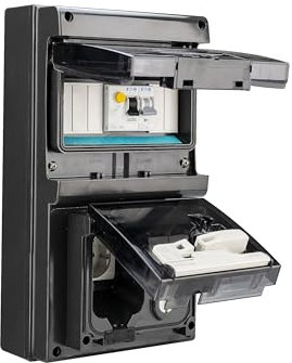 Presa per auto elettriche, sistema di ricarica con contatore di corrente digitale LCD e interruttore FI/interruttore di protezione del cavo IP54 (nero con interruttore Fi) nero con interruttore Fi