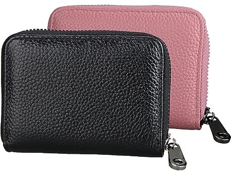 TRKETK 2 Pièces Porte-Cartes de Crédit, Portefeuilles en Cuir pour Cartes de Crédit avec Zip 11 Emplacements pour Cartes Crédit Portefeuille Blocage RFID pour Hommes et Femmes (Noir + Rose)