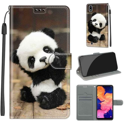Handyhülle für Samsung Galaxy A10, Panda | Premium Leder Flip, Klappbar, Stoßfest, Magnetisch, Standfunktion, Kartenfächer, Wallet Handyhülle