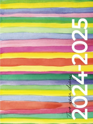 Two Year Diary 2024-2025 | A4 Modern Rainbow Watercolour (Hardcover): Month to View Planner (UK Holidays)