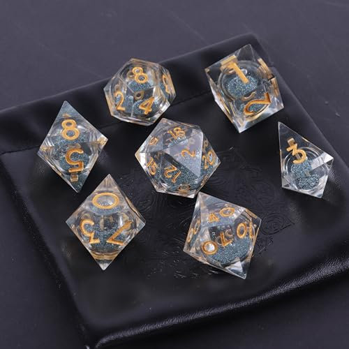 7 Stück DND Fließender Sand Würfel Set, Fließender Sand Polyedrische Würfel Mit Drachenauge Enthält D20, Würfelset DND Zubehör Starter Set Von Null Zum Meister DND Geschenk