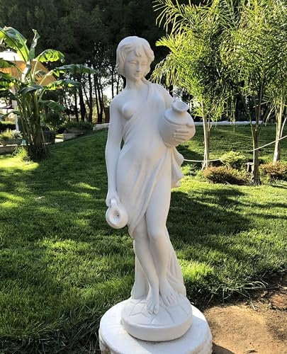 Statua acquaiola con anfore per getto d'acqua in cemento bianco per arredo esterno o interno colore bianco o beige dimensioni 38x90altezza (bianco)