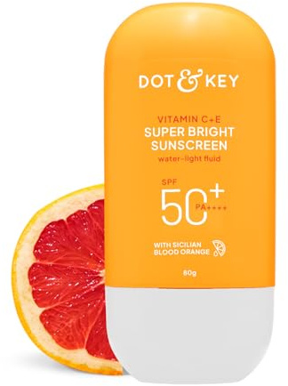 DOT & KEY Vitamin C + E Superheller Sonnenschutz LSF 50, wasserfest, UVA/UVB und Blaulichtschutz, für gleichmäßig straffe und strahlende Haut, mit LSF 50+++, kein Weißguss, für alle Hauttypen, 80 g, 1