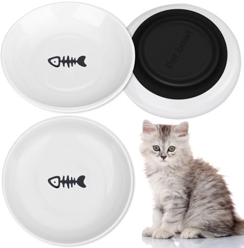 Otauoaea Gamelle Chat, Lot de 3 Gamelle pour Chat, Bol Chat avec Base en Caoutchouc Antidérapante, Gamelle en Céramique pour Chat, Bol pour Chat, Gamelles d'eau pour Soulager la Fatigue des Whiskers