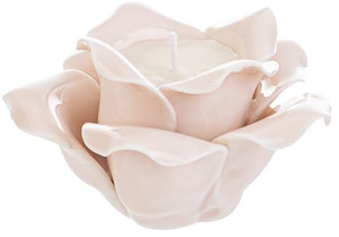 CANDELA PROFUMATA FORMA DI FIORE IN PORCELLANA ROSA 7,5x7,5xh.4CM BOMBONIERA SEGNAPOSTO IDEA REGALO
