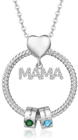 lorajewel Personalisierte Kette mit 1-6 Kinder Namen und Geburtsstein Namenskette für Mütter Gold/Silber Halskette Geschenke Frauen Muttertag Weihnachtstag Geburtstag