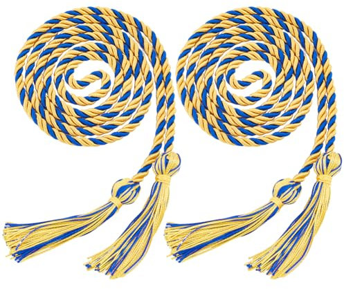 GORGECRAFT 2Pcs Graduation Season Double Honor Cord with Tassels 1.7Ms Blue Gold Polyester Braided Honor Ropes Graduation Decorative Ribbon Necklace Props Accessory for Students College Grad Party