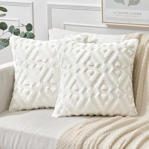 MIULEE 2er Set Weihnachten Wolle Kissenbezüge Weicher Dekokissen Plüsch Kissenbezug Boho Deko Kissen Sofa Aesthetic Geometrische Sofakissen Zierkissenbezug für Schlafzimmer Cremeweiß 40x40cm