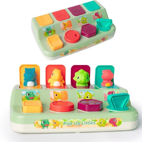 Tovol Zerky Jouet Dinosaure Pop-Up, Jouet de Cause à Effet pour Bébé de 6-9-12 Mois, Jouet Interactif d'apprentissage Précoce avec Boutons Sensibles pour Fille Garçon, Cadeau pour Enfant de 1-3 Ans
