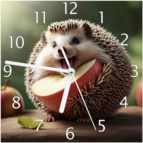Wallario Design-Wanduhr Lustiger Igel aus Glas, Motiv-Uhr Größe 20 x 20 cm, weiße Zeiger