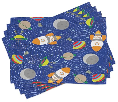 ABAKUHAUS scuola materna Piazza stuoie 8 Pezzi, spazio a tema Luna astronave e UFO modello su Occhio di bue cerchi sfondo, pranzo Cucina Decorazione Della Tavola, viola scuro