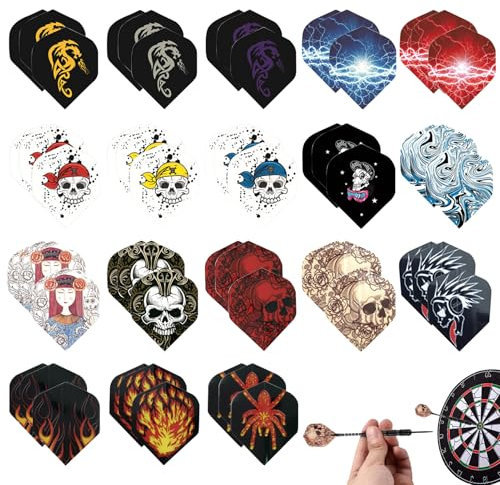 Caldamn 54 PCS Dart Flights Verschiedene Farbmuster Flights Darts Tragbar und Flexibel Dart Zubehör Robuste PET-Materialien Standard Dart Zubehör Perfekte Universell Kompatibel für Soft und Steel Tip