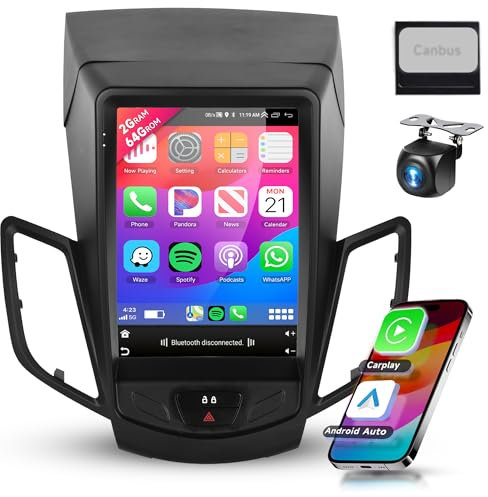 2G 64G Android Car Stereo for Ford Fiesta MK8 MK7 2009-2016 with Wireless Carplay Mirror Link, Rimoody 9.7 Inch Touch Screen Car Radio with GPS Navigation Bluetooth FM RDS WiFi Backup Camera