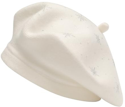 ZLYC Damen Wolle Baskenmütze Klassische Französischen Barett Warm Beret Mütze(Schneeflocken Weiß),Einheitsgröße
