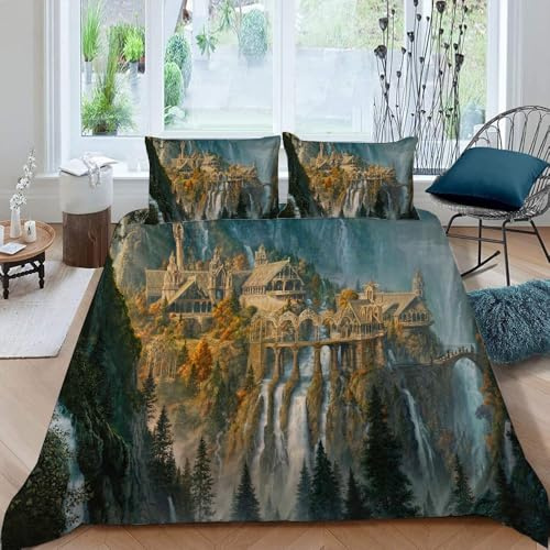 LORDOS Bettwäsche 135x200cm Baumwolle Bettbezug - Der Herr der Ringe Atmungsaktive Bettwäsche Sets, Bettwäsche Mit Reißverschluss+2 Kissenbezüge 80x80cm