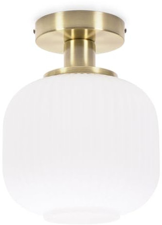 ValueLights | Gold Flush Ceiling Light Fitting with Ribbed Frosted Glass Shade | Pendant Lights, Home Décor & Improvement Essential