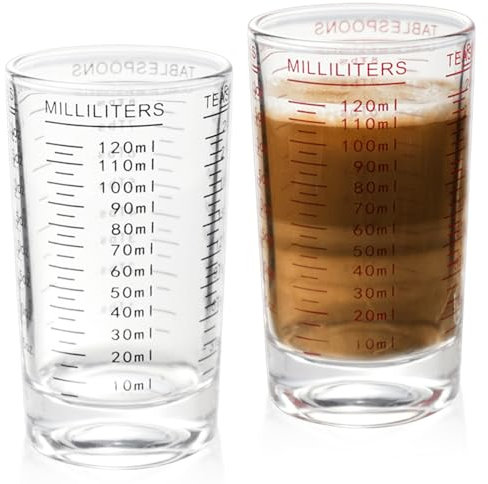 Lot de 2 verres à liqueur avec balance - 120 ml - Verre doseur avec graduation précise - Petits et robustes - Transparent - Pour cuisine, bar, cocktail, tequila, vodka