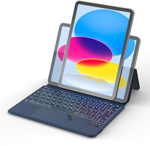Bettdow für iPad A16 11. Generation 2025/10.Generation 2022 Tastatur Hülle, Hoch-/Querformat Verwenden, QWERTZ-Layout Beleuchtete Tastatur Hülle mit Trackpad für iPad 10.Gen 10,9/ 11.Gen 11, Blau