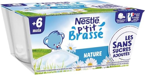 Nestlé Bébé P'tit Brassé Laitage Nature sans sucres ajoutés - dès 6 mois - 4 x 90g (Lot de 10)