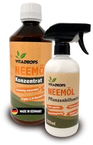 Neemöl 2-er Set | Sprühflasche 500 ml anwendungsfertig + Konzentrat 500 ml (ergibt 2,5 L) | Mit Emulgator | Pflanzen-Schutz & Pflege | Für alle Pflanzen | natürliche Schädlingsbekämpfung | Niemöl