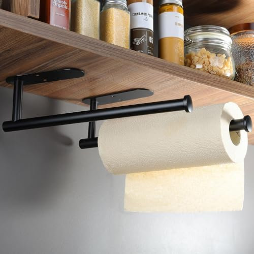 KEGII 2 Stück Küchenrollenhalter ohne Bohren - Küchenpapierhalter Edelstahl Rollenhalter Schwarz Papierrollenhalter für Küche