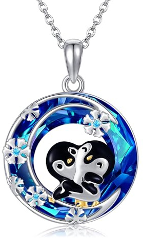ONEFINITY Pinguin Halskette 925 Sterling Silber Pinguin Anhänger mit Kristall Schneeflocke Halskette Pinguin Schmuck Geschenke für Frauen Pinguin-Liebhaber