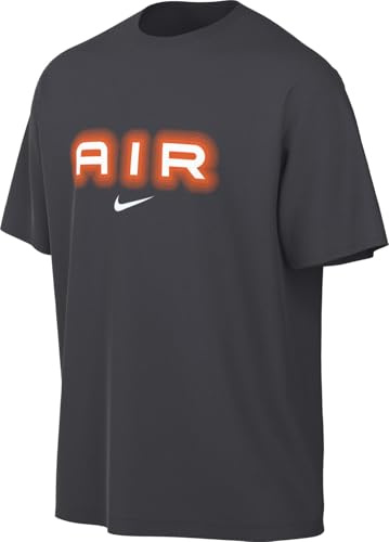 Nike Air HM0185-061 Men's Graphic T-Shirt, Anthracite/Safety Orange, Small