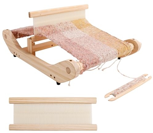 PURCOULEUR 30,5 cm starrer Heckenwebstuhl, Holzwebstuhl für Erwachsene, Multi-Bastel-Rahmenwebstuhl für Anfänger, Fäden, Warping-Rahmen mit Heringen