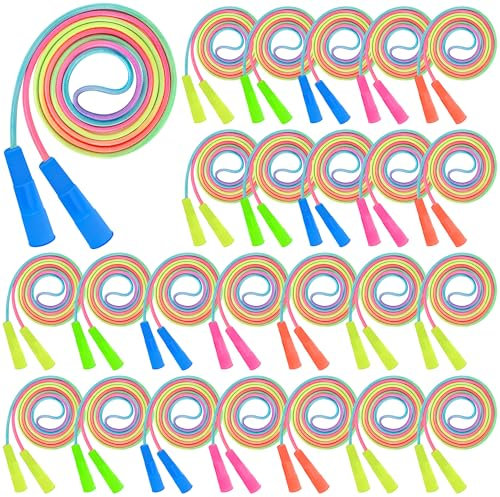 ZATAYE 24 Pack Kids Jump Rope, Colorful Gradient Nylon Skipping Ropes for Children, 7.55FT Adjustable Length, Plastic Handles, Lightweight Kids Exercise Ropes for Schools, Events, and Family Fun