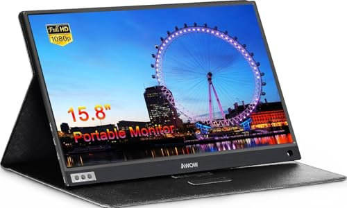 AWOW Monitor Portatile 15.8 Zoll – 1920x1080 FHD IPS Bildschirm mit HDMI & USB Type-C für Computer, Smartphones, Spielekonsolen – Schwarz (Pollici, 15.8)