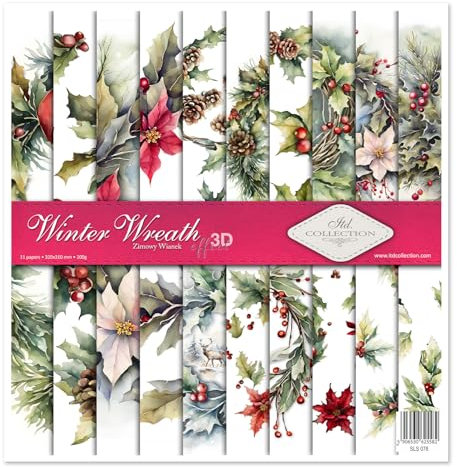 ITD Collection - Scrapbook Papier - Scrapbooking Set - Motivpapier zum Basteln - Dekorpapier 12x12 inches - 310 x 310 mm - 10 Blatt + 1 – Winter Wreath - SLS-078