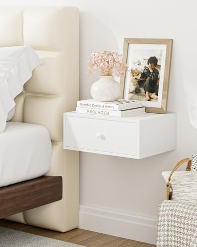 HEYZOEY Schwebeschrank, Schweberegale mit Schublade, Wandmontierter Nachttisch, Schwebender Beistelltisch für Schlafzimmer und Wohnzimmer, weiß