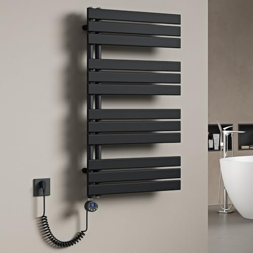 Mai & Mai Radiador de Baño Eléctrico 104x60 cm en Antracita Conexión lateral Toallero Calentador de Toallas Calefacción de Baño con Barra Calefactora 800W