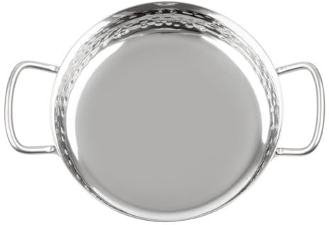Olympia Hammered Stainless Steel Handled Presentation Dish, 125mm | Dual handles provide a secure grip during busy table service, while the textured surface hides scratches and wear.