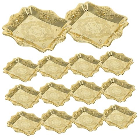 TOPPERFUN 12 Piezas Bandeja de alivio bandeja de fruta platos del desierto bandejas de postre bandeja decorativa antigua bandeja de postre cuadrada Plato de bocadillo páginas Dorado