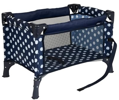 Dolly Tots Travel Cot | Navy Collapsible Travel Crib Toy | Nursery Cot for Dolls | Doll Accessory Set | Pushchair & Pram Playset for Kids Ages 3+