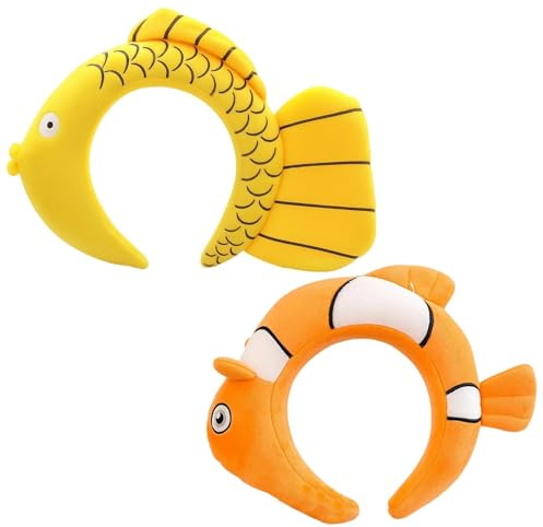 YQYCE 2 PCS Fischkostüm, Fisch Stirnbänder, Fisch Hut für Unter dem Meer Kostüm, Plush Elastische Haarbänder Kinder & Erwachsene, Fancy Kleid Zubehör für Halloween & Rollenspiel, 20cm x 19cm