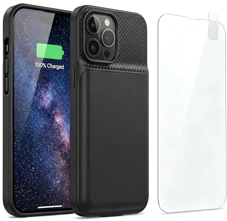 MIGAFEI Battery Case for iPhone 15 Pro Max, 13800mAh Portable Charger Case Compatible with iPhone 15 Pro Max(6.7 inch,Screen protector included) Black