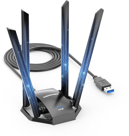 COMFAST BE6500 USB WiFi Dongle for PC WiFi 7 Adapter Tri-Band 6G/5G/2.4G | USB3.0 Wireless Adapter for PC/Laptop, High Gain Antennas, WPA3, MU-MIMO, OFDMA, Built-in Driver, Supports Windows 10/11