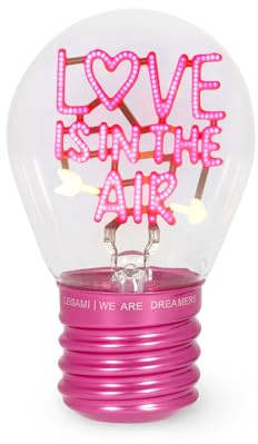 LEGAMI - Glühbirnenförmige Tischlampe, wiederaufladbar mit USB Kabel, kabellos, Glühbirnen Fiktion, Love is in the Air Thema, 6,8 x 10,3 cm