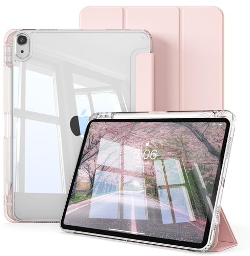 ZOPSGYU Clear Case for iPad Air 11 M4/M3/M2, iPad Air 5th/4th Gen 10.9 | Transparent Hard PC Back Shell & Shockproof TPU Frame, Trifold Stand Cover with Pencil Holder, Auto Sleep/Wake, Pink