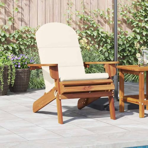 Teenpull Adirondack-Gartenstuhl mit Kissen, Massivholz Akazie, klappbar, 75x84x90 cm, für Garten, Terrasse, Balkon, bequemer Loungesessel, cremeweiße Polster, 110 kg Tragkraft