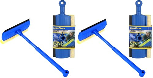 Goodyear 2 In 1 Window Squeegee Flexible Rubber Blade| Netted Sponge Scrubber| Multi-purpose And Easy To Use| Non - Scratch| Ideal For Cleaning Windows And Windscreens| Compact Design, Easy Storage