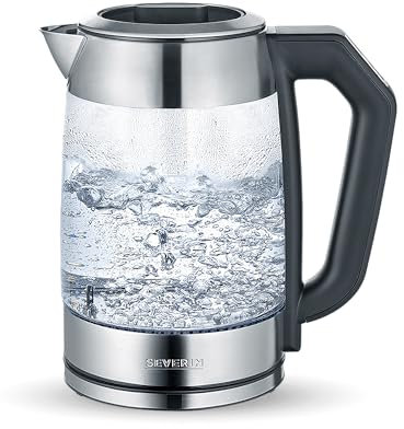 SEVERIN Bouilloire Eau et Thé en Verre, 1,7L, 2 200W, Température Réglable, Affichage LCD, Fonction de Maintien au Chaud, WK 3477