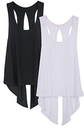 icyzone Damen Sport Top Rückenfrei Fitness Yoga Shirt Ärmellos Sport Oberteile, 2er Pack (M, Black/White)