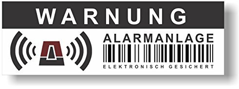 12 Stück Aufkleber Alarmanlage - Elektronisch gesichert - 10,5 x 3,5 cm - Hinweis auf Alarmanlage, außenklebend für Fensterscheiben, Haus, Auto, LKW, Baumaschinen,...